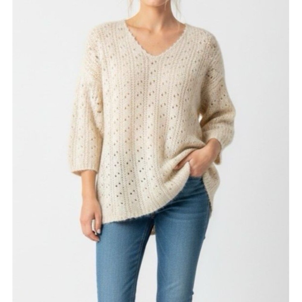 Vintage Sostanza Mohair Eyelet Tunic V-Neck Sweater M Butter Yellow Hong Kong